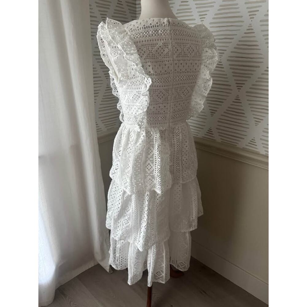 Endless Rose Women’s Small White Lace Tiered Ruffle Midi Dress - Picture 5 of 9
